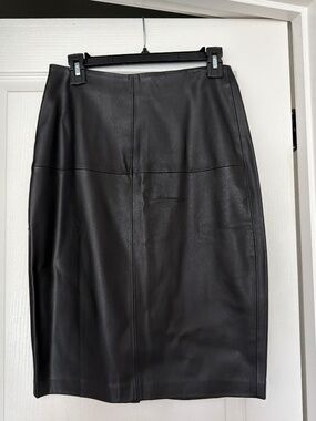 Mango Faux Leather Midi Skirt | Black | High Waist | Slit